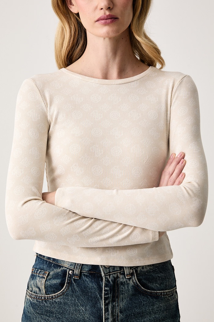 Tričko s dlhým rukávom dámske s viskózou FAUSTA Guess V6BP15.K7234 béžová