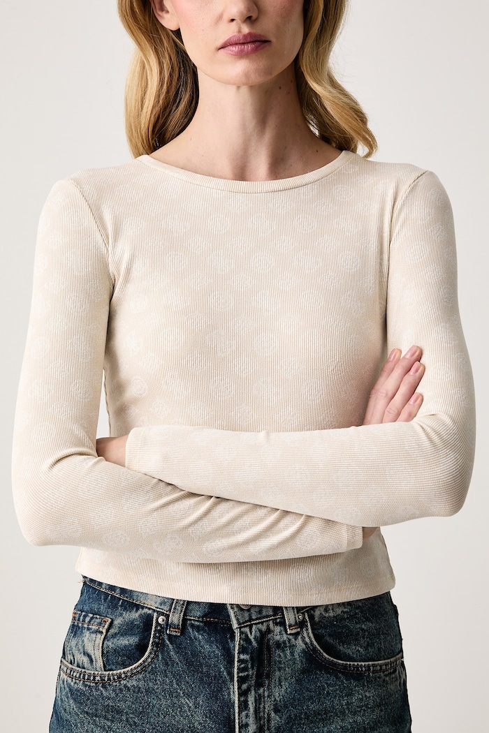 Tričko s dlhým rukávom dámske s viskózou FAUSTA Guess V6BP15.K7234 béžová