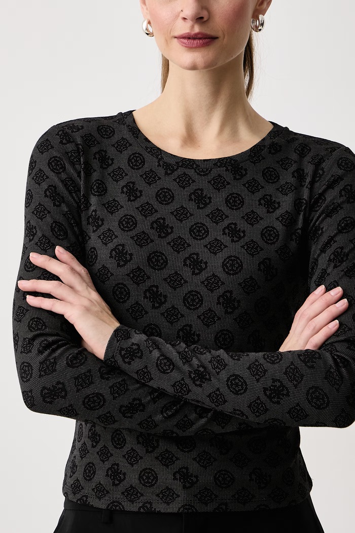Longsleeve damski z wiskozą FAUSTA Guess V6BP15.K7234 czarny