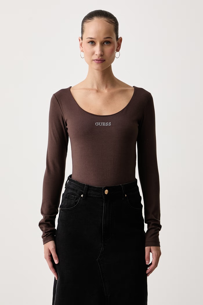 Guess Body pentru femei cu bumbac GRETA maro V6BP12.K6916