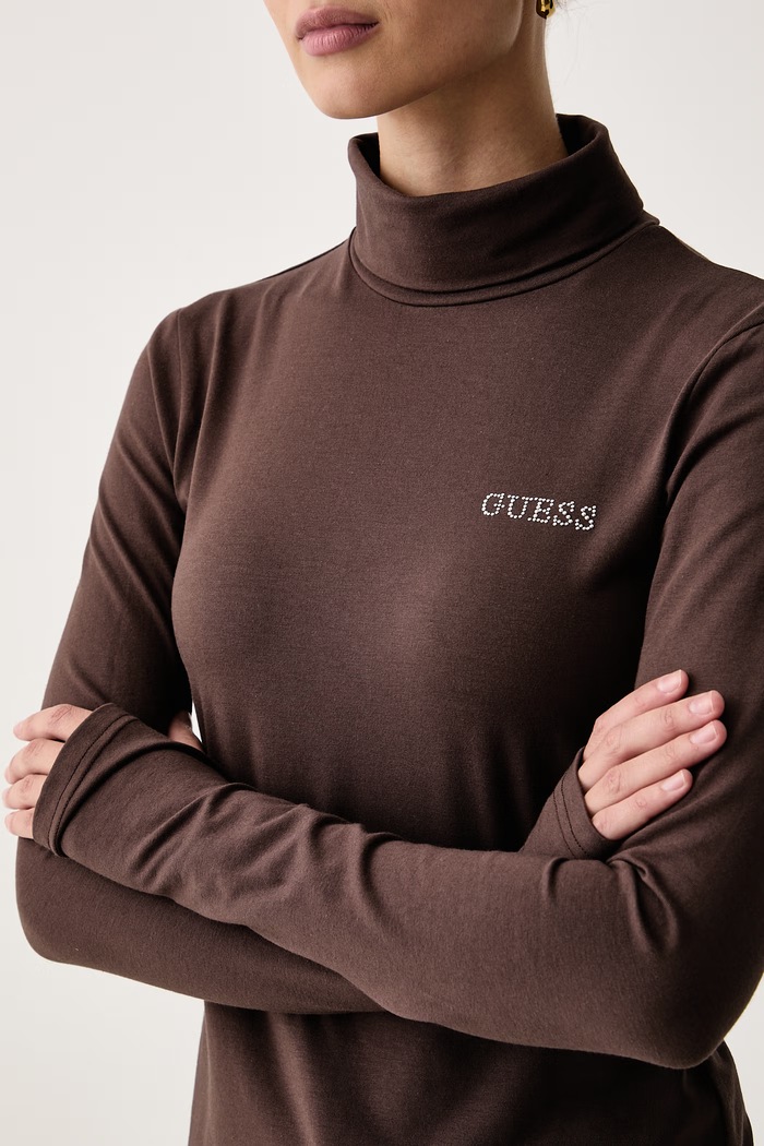 Ρούχα Guess Μακρυμάνικο γυναικείο με βαμβάκι GRETA V6BP11.K6907 καφέ