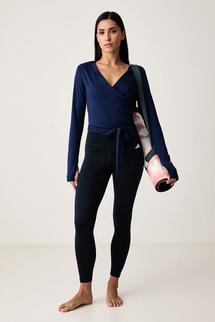 adidas Performance Majica dugih rukava za jogu ženska s pamukom Three Stripes Studio KY3135 mornarsko plava AW26