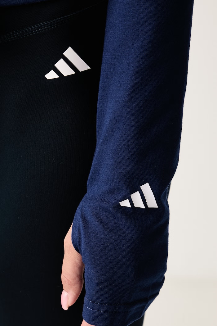 Majica dugih rukava za jogu ženska s pamukom Three Stripes Studio adidas Performance mornarsko plava KY3135