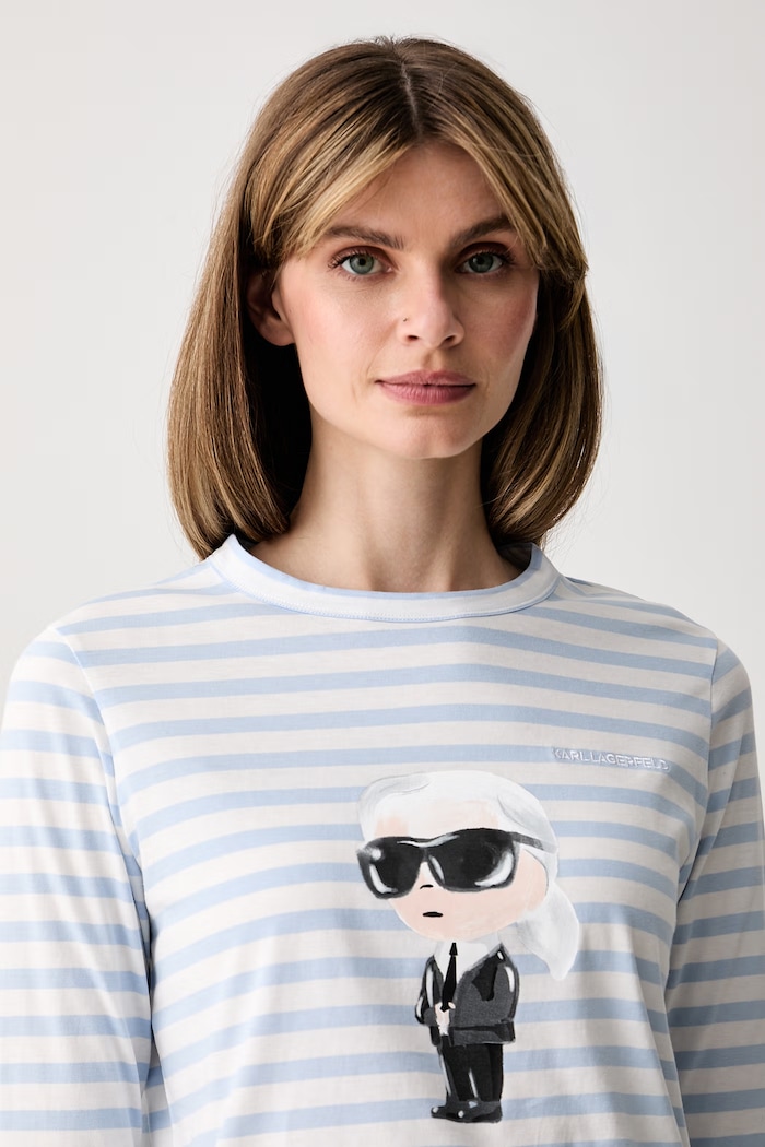 Karl Lagerfeld tričko s dlhým rukávom dámske bavlnené IKON modrá B3W17043
