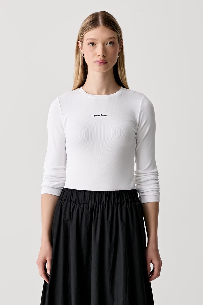 Guess Jeans longsleeve damski bawełniany z elastanem biały W6YP14.K3821
