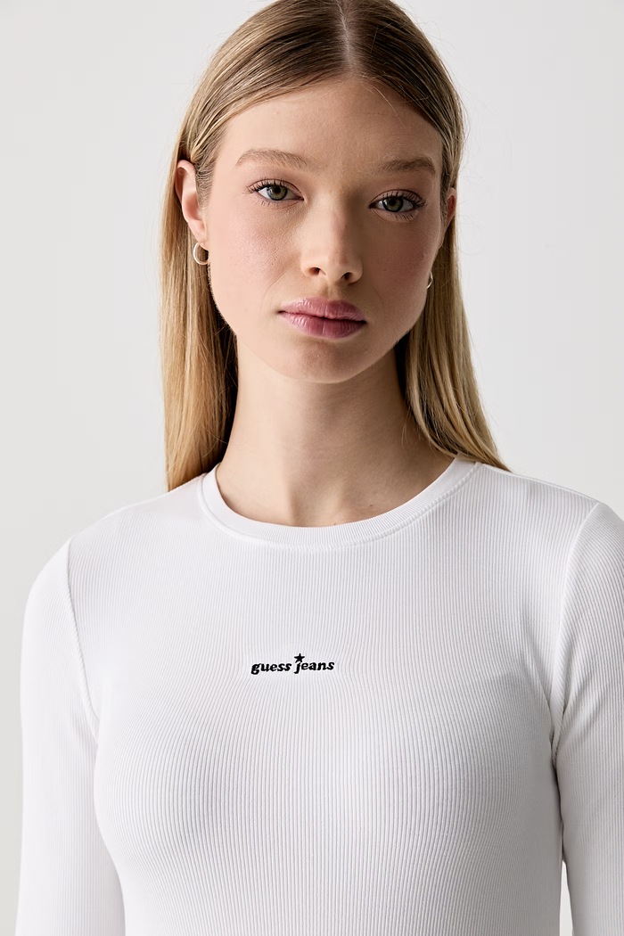 Guess Jeans longsleeve damski bawełniany z elastanem biały W6YP14.K3821