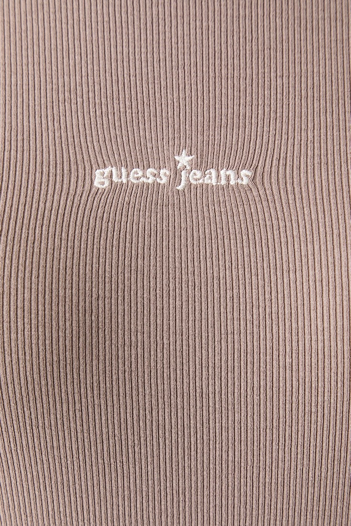 Guess Jeans tričko s dlouhým rukávem dámské bavlněné s elastanem W6YP14.K3821 béžová