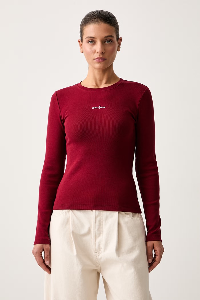 Guess Jeans longsleeve damski bawełniany z elastanem bordowy W6YP14.K3821