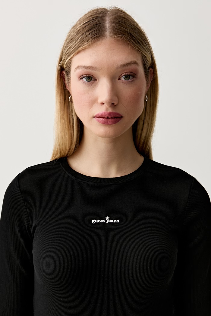 Guess Jeans longsleeve damski bawełniany z elastanem czarny W6YP14.K3821