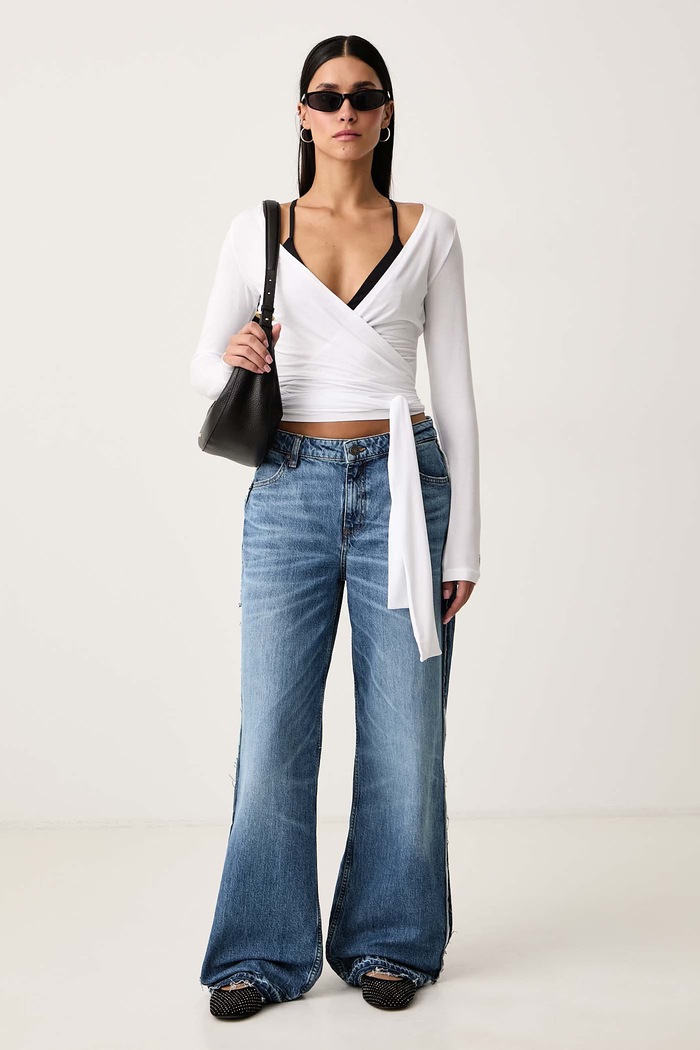 Guess Jeans Bluză petrecută pentru femei cu modal W6YP11.K3816 alb AW26