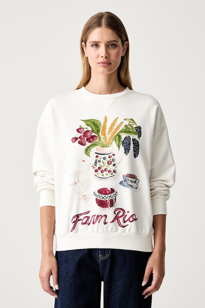 Farm Rio суичър дамски с памук бежов 363212