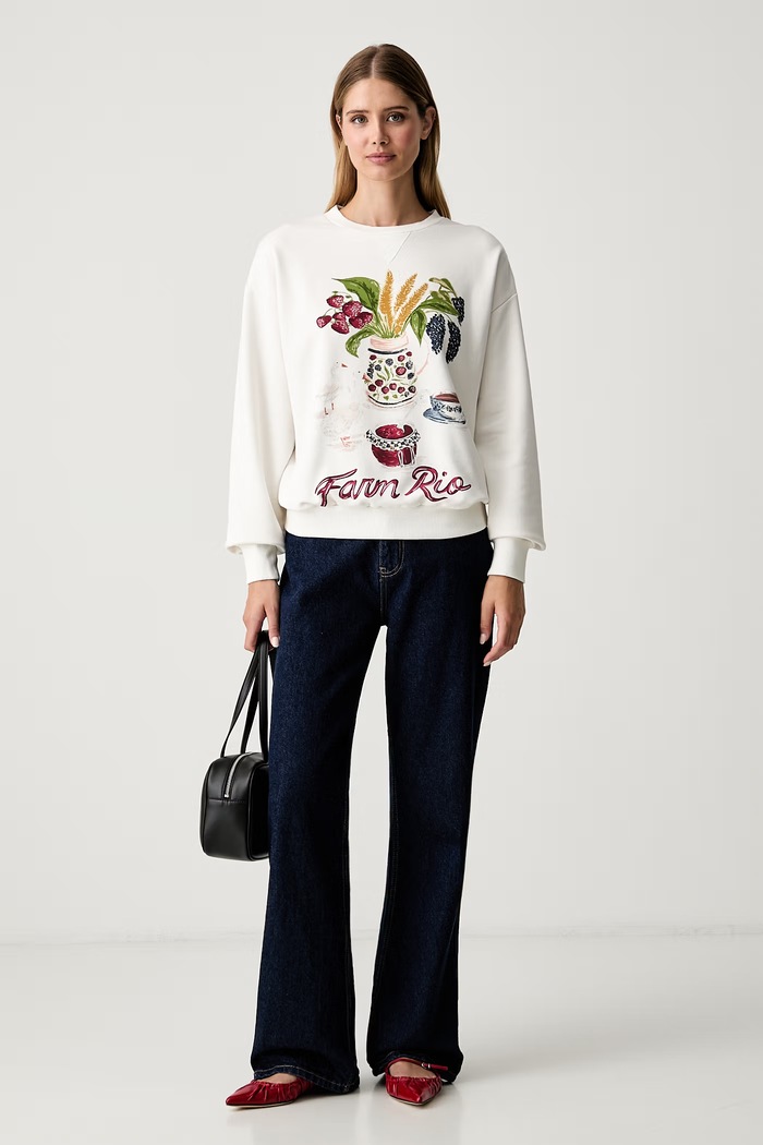 Farm Rio суичър дамски с памук 363212 бежов AW26
