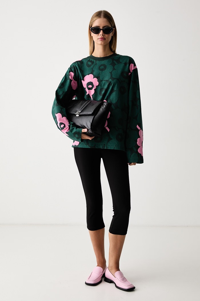 Marimekko Блуза с дълги ръкави дамска от памук 096204 зелен AW26