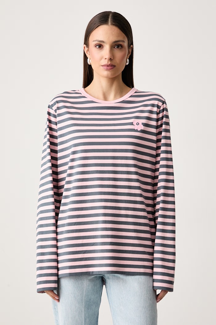 Marimekko Maglietta a maniche lunghe da donna in cotone rosa 096242