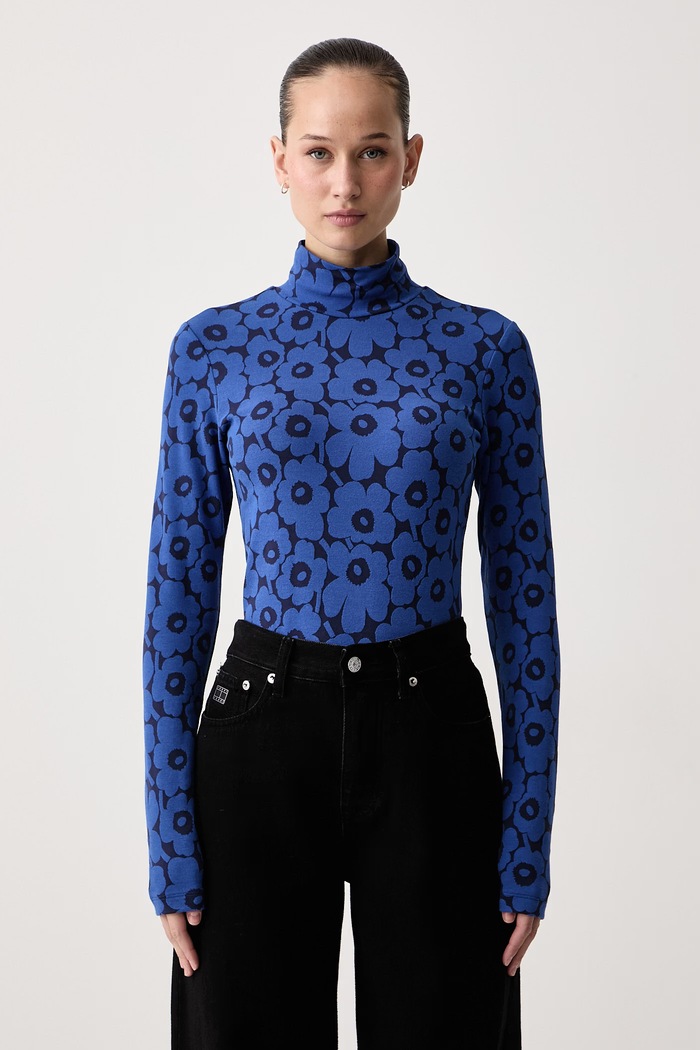 Marimekko Tričko s dlouhým rukávem dámské s bavlnou modrá 096153