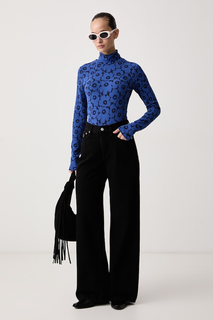 Marimekko Tričko s dlouhým rukávem dámské s bavlnou 096153 modrá AW26