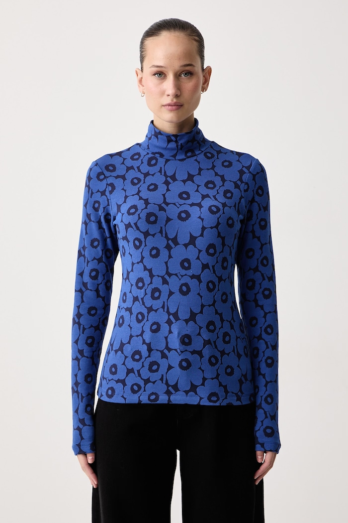 Tričko s dlouhým rukávem dámské s bavlnou Marimekko 096153 modrá