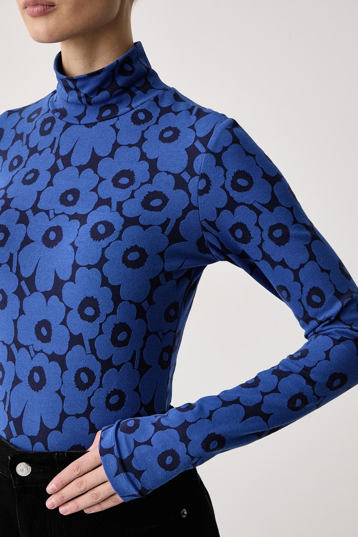 Tričko s dlouhým rukávem dámské s bavlnou Marimekko modrá 096153