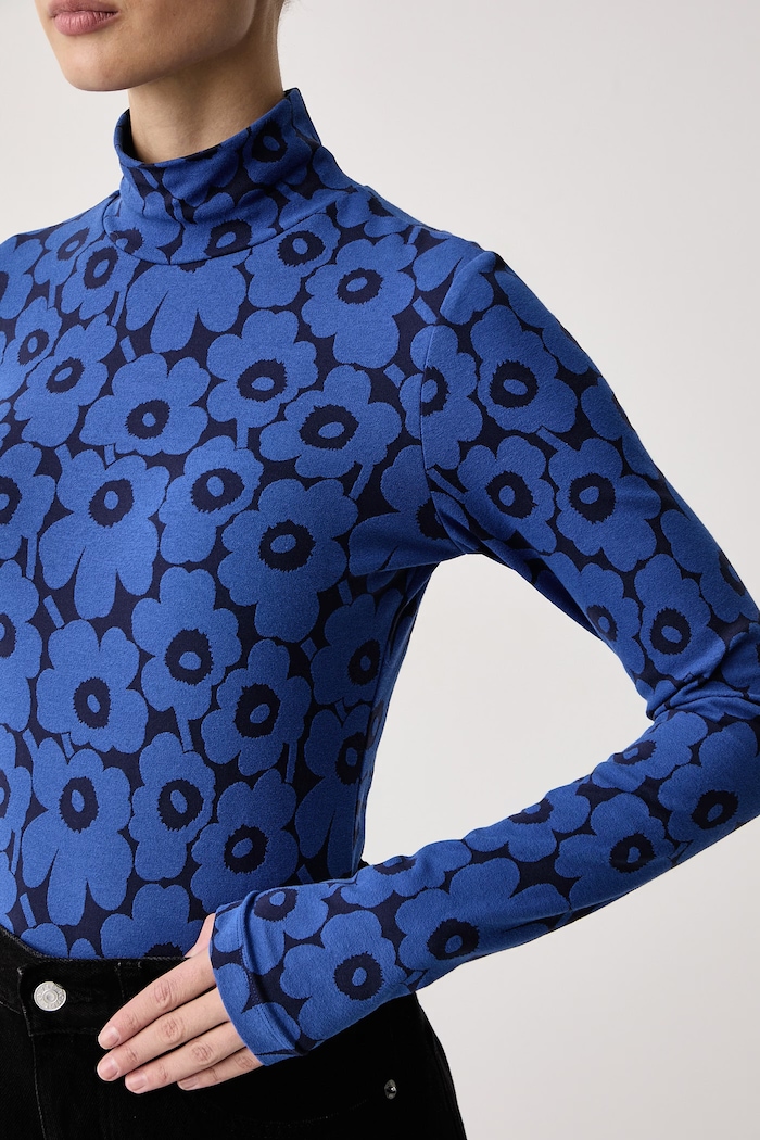 Tričko s dlouhým rukávem dámské s bavlnou Marimekko modrá 096153