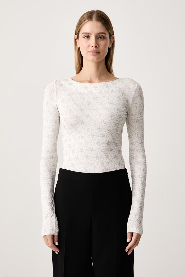 Guess Tričko s dlhým rukávom dámske s viskózou TEODORA béžová W6BP26.K6284