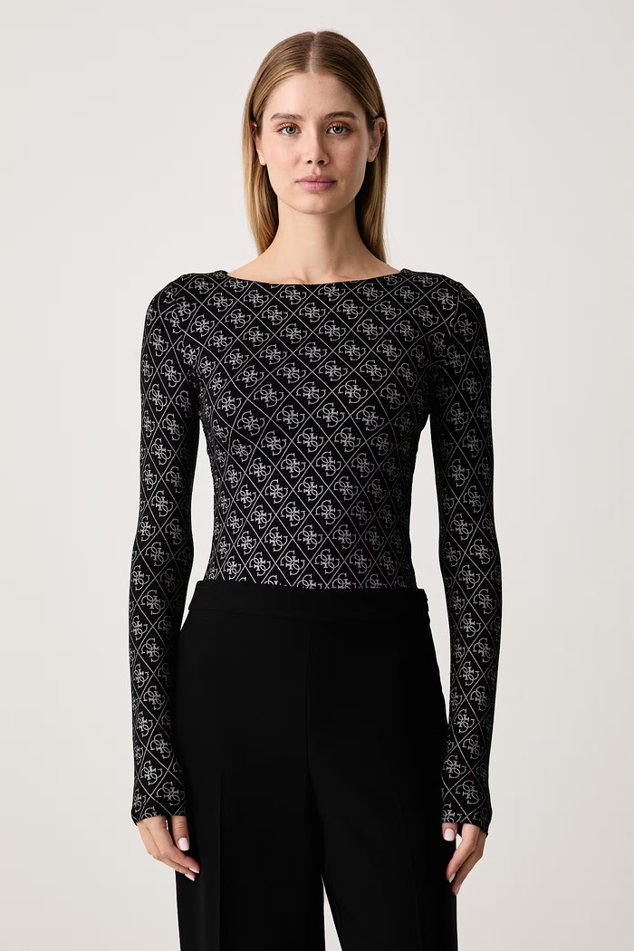 Guess Tričko s dlhým rukávom dámske s viskózou TEODORA čierna W6BP26.K6284