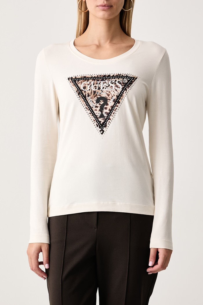 Longsleeve pentru femei din bumbac cu elastan SAVANNA Guess W6BI57.K7387 bej