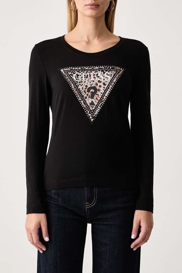 Longsleeve pentru femei din bumbac cu elastan SAVANNA Guess W6BI57.K7387 negru