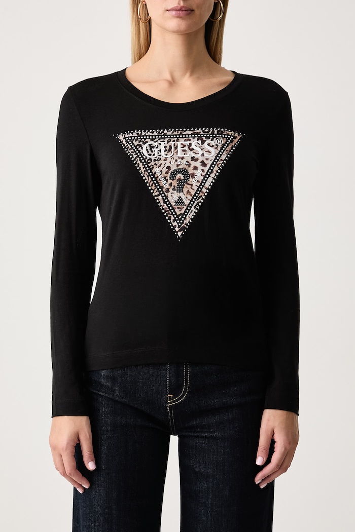 Longsleeve pentru femei din bumbac cu elastan SAVANNA Guess W6BI57.K7387 negru