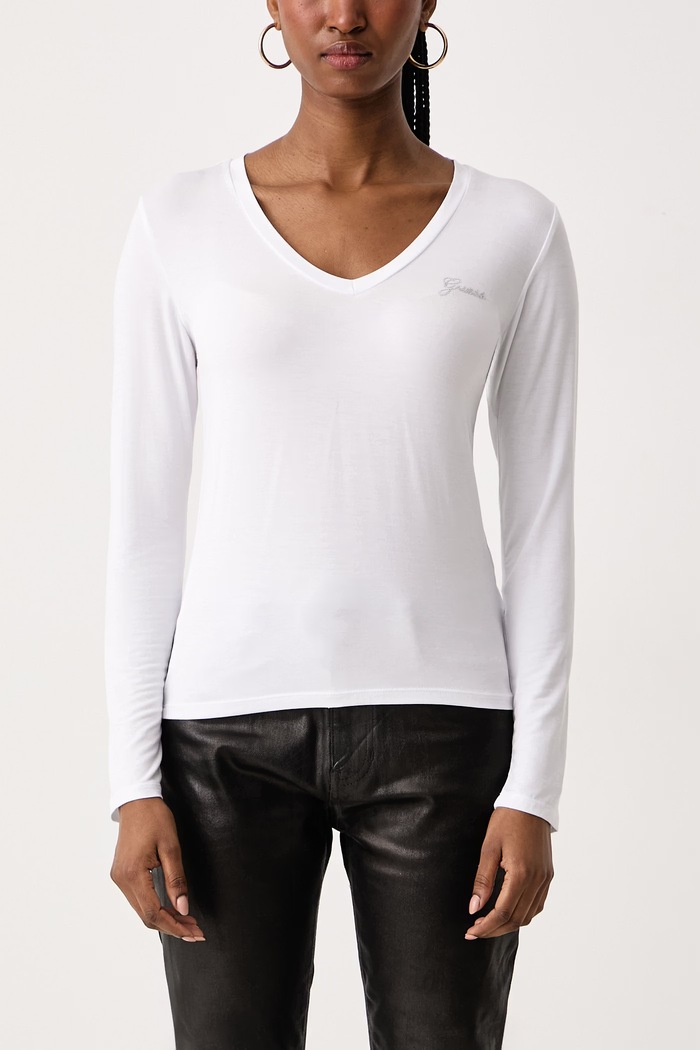 Longsleeve damski z modalem Guess W6BI56.K6890 biały