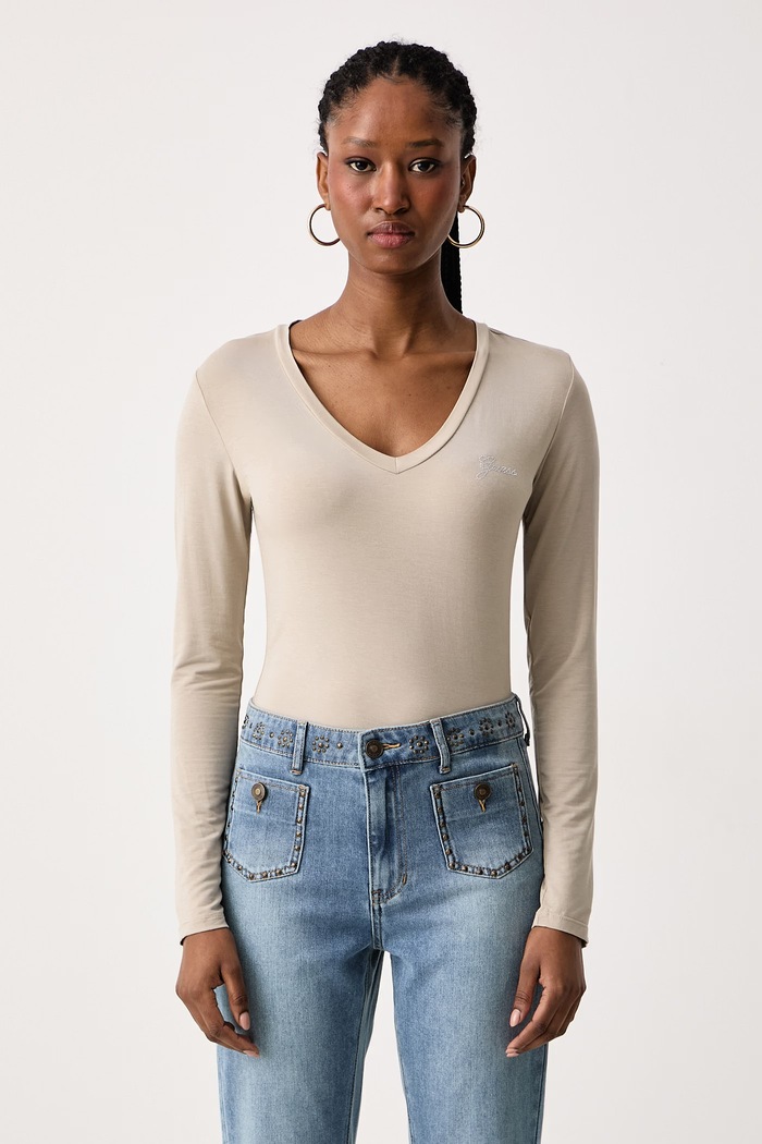 Guess Longsleeve damski z modalem beżowy W6BI56.K6890