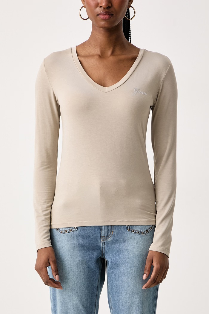 Longsleeve damski z modalem Guess W6BI56.K6890 beżowy