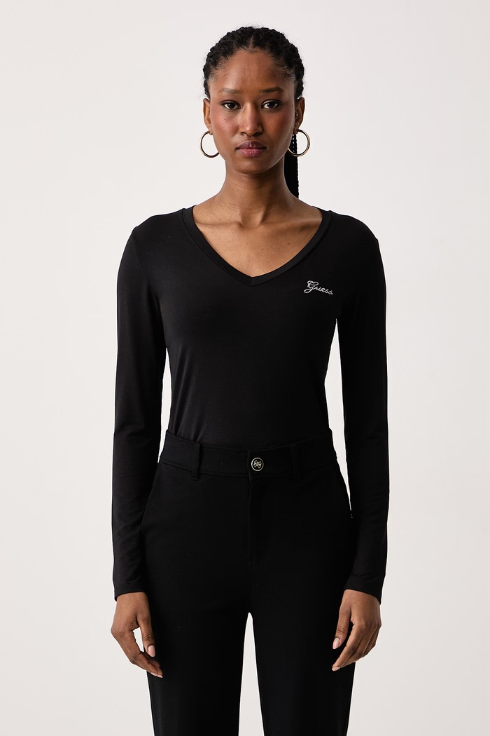 Guess Longsleeve pentru femei cu modal negru W6BI56.K6890