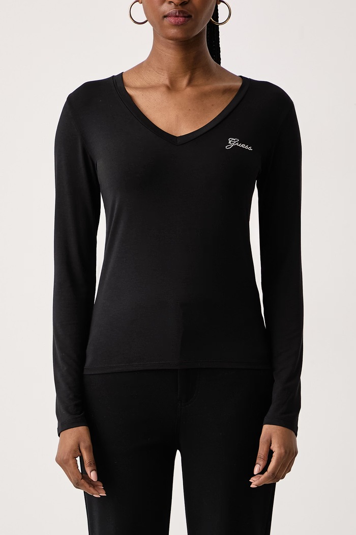 Longsleeve pentru femei cu modal Guess W6BI56.K6890 negru