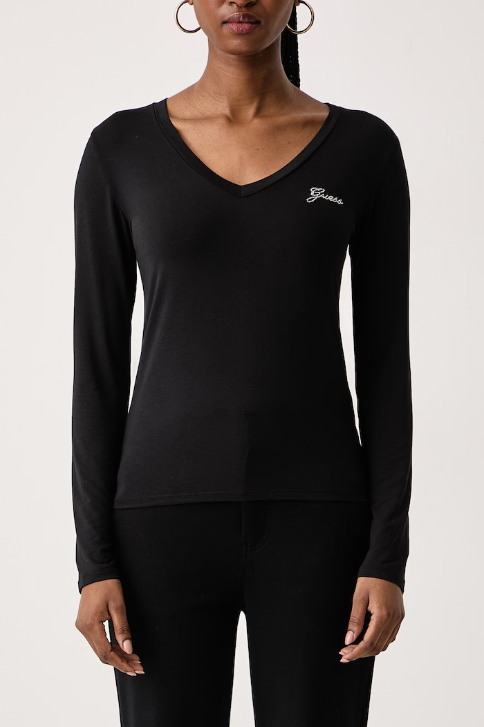 Longsleeve pentru femei cu modal Guess W6BI56.K6890 negru