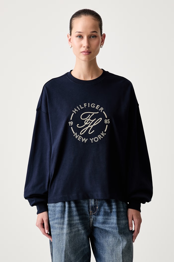 Tommy Hilfiger μακρυμάνικο γυναικείο βαμβακερό σκούρο μπλε WW0WW50969