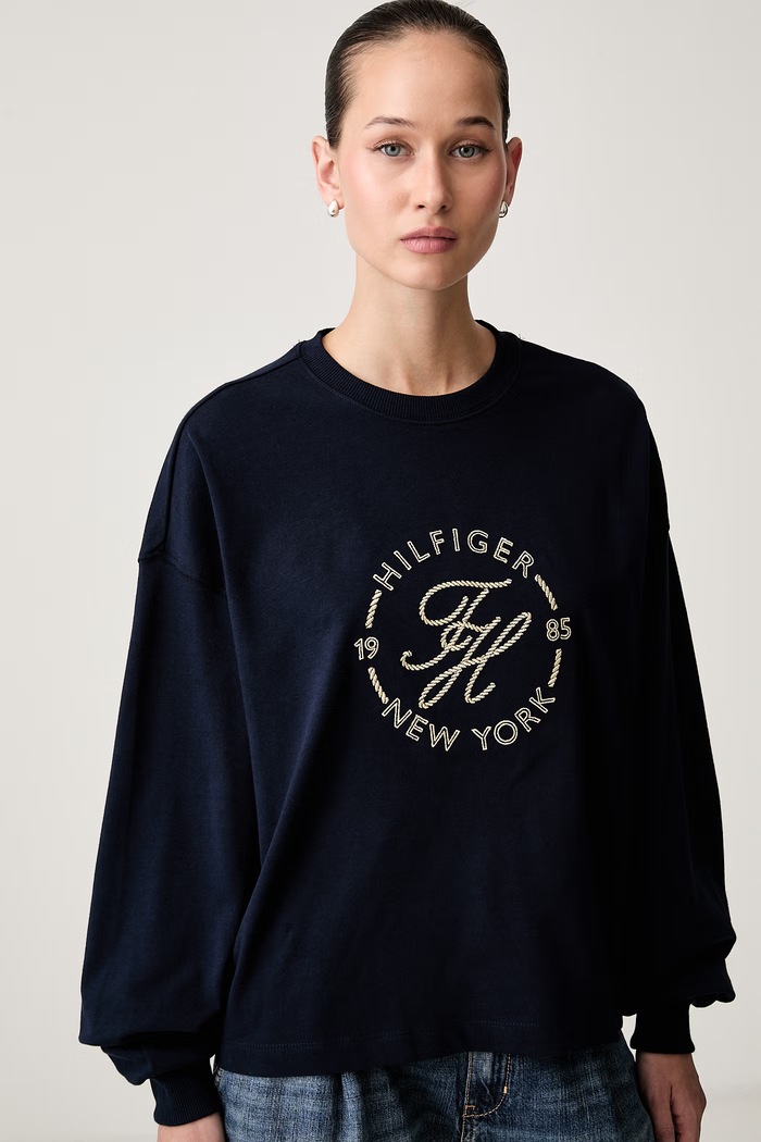 Tommy Hilfiger μακρυμάνικο γυναικείο βαμβακερό σκούρο μπλε WW0WW50969