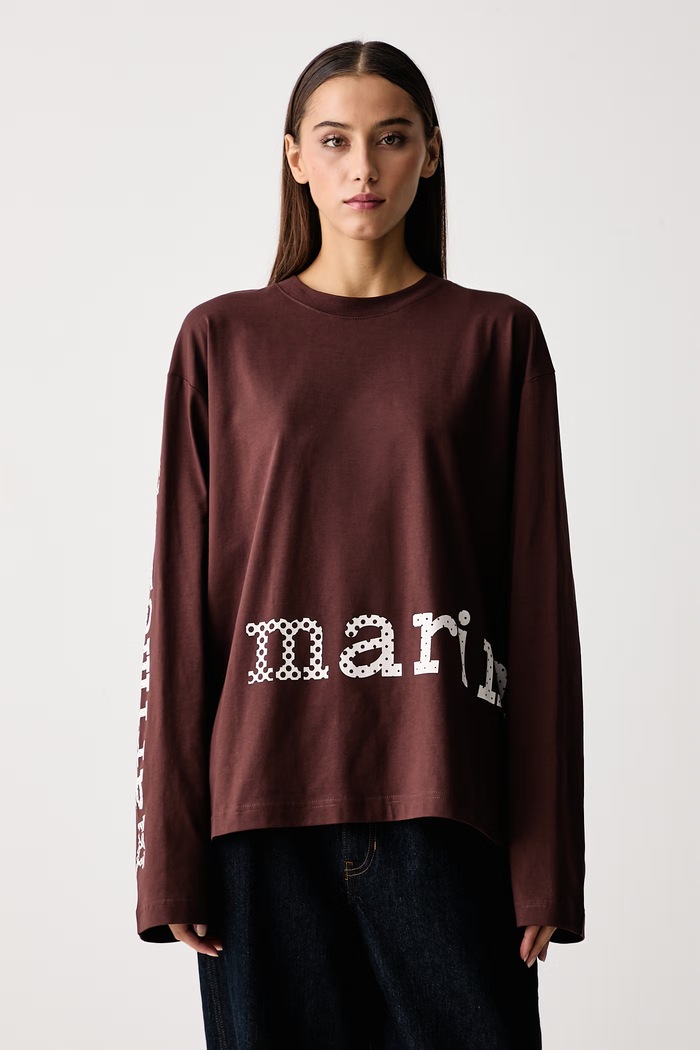 Marimekko Majica z dolgimi rokavi ženska bombažna rjava 095906