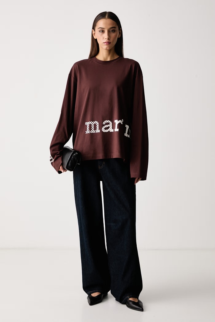 Marimekko Majica z dolgimi rokavi ženska bombažna 095906 rjava AW26