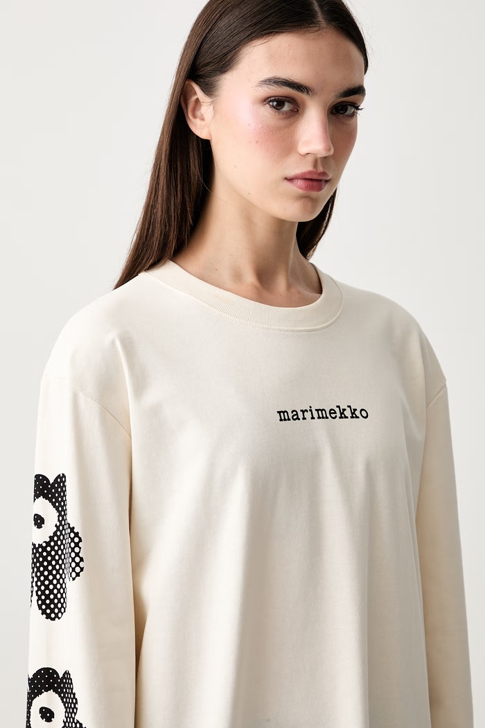 Marimekko μακρυμάνικο γυναικείο βαμβακερό μπεζ 095890