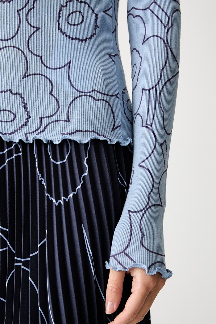Marimekko majica dugih rukava ženska od vune 095930 plava