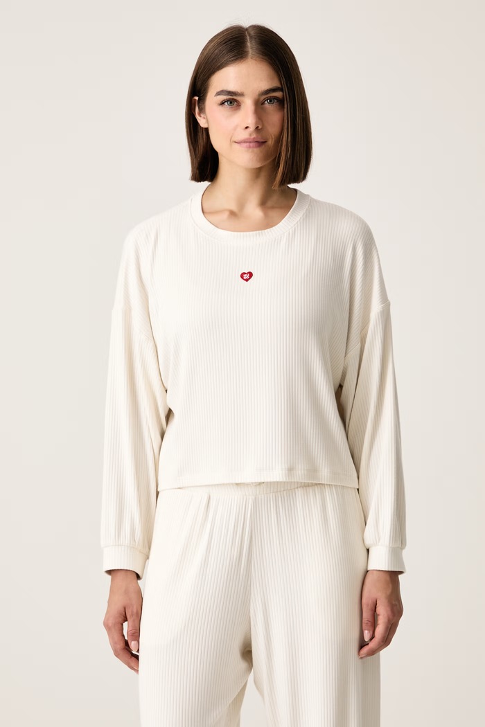HUGO Bluza lounge damska z modalem HUGO HEART TOP beżowy 50566668