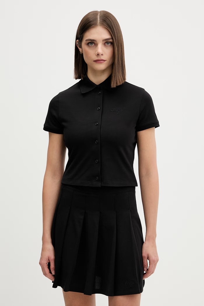 HUGO Blue polo tričko dámske bavlnené s elastanom Darbican_B čierna 50564388