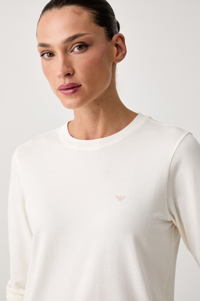 Emporio Armani Underwear longsleeve lounge damski bawełniany z elastanem beżowy EW001899.AF25589