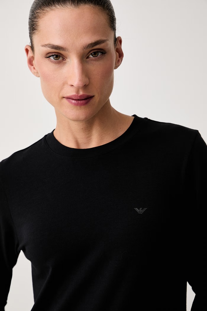 Emporio Armani Underwear longsleeve lounge damski bawełniany z elastanem czarny EW001899.AF25589