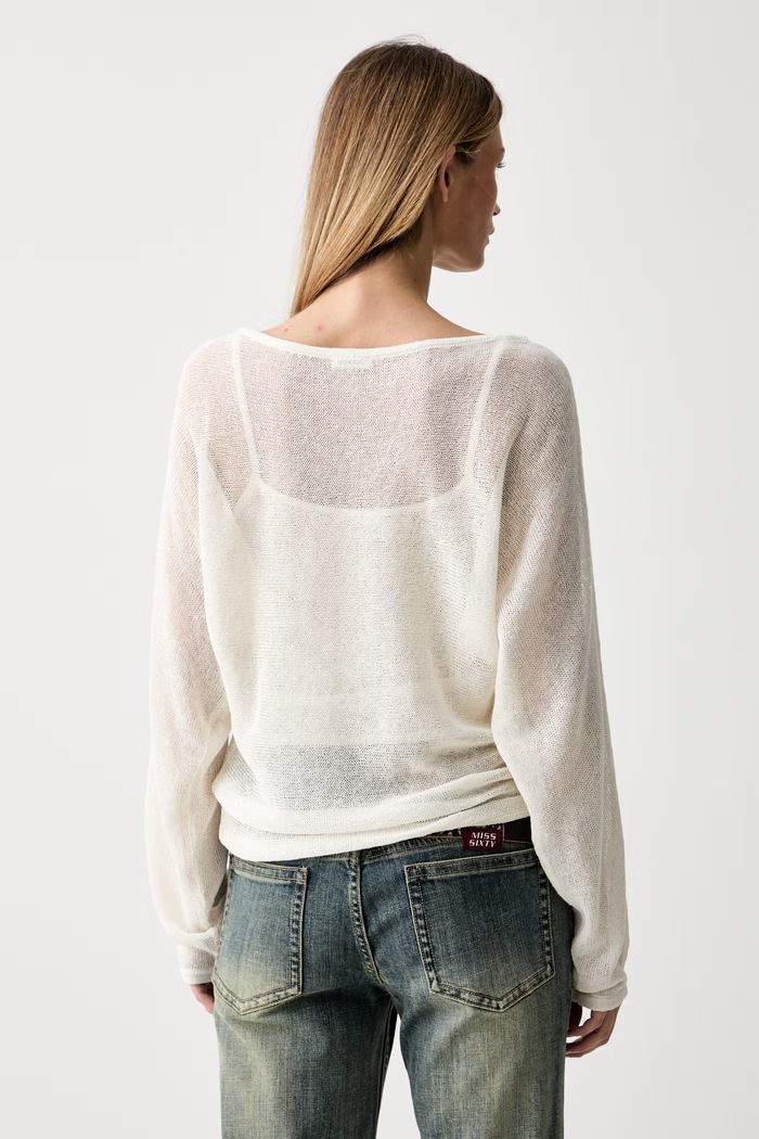 Miss Sixty sweter damski z lnem beżowy 6M2RJ41400