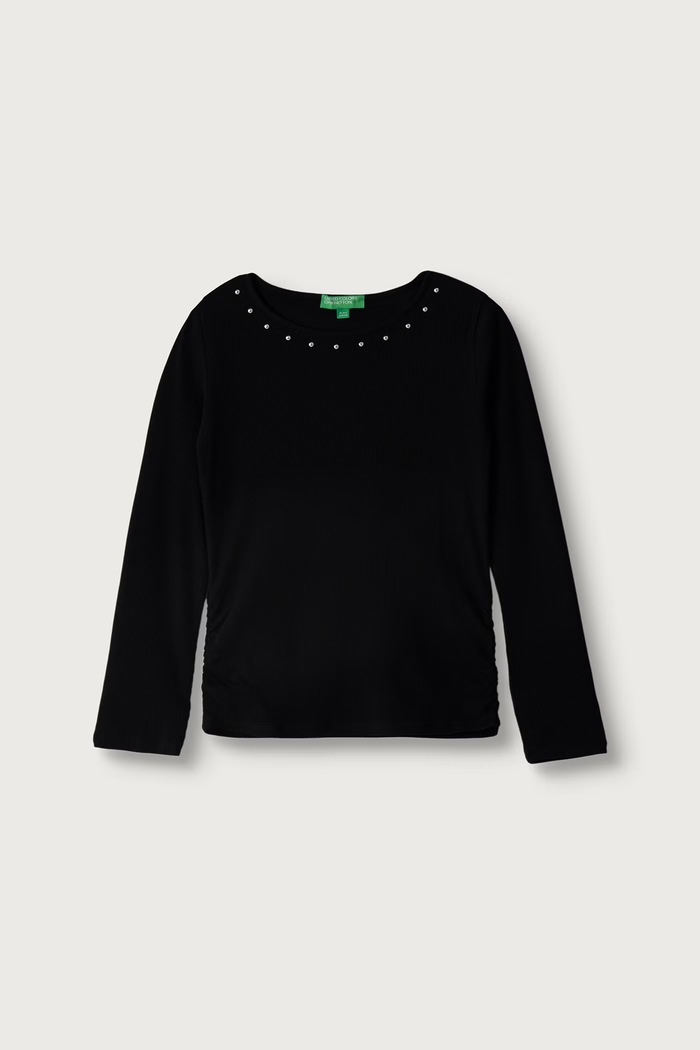 United Colors of Benetton Majica dugih rukava za djecu od pamuka s elastanom crna 3K5KC10UG.G.Seasonal