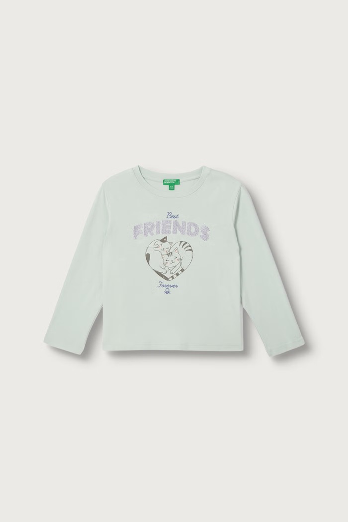 United Colors of Benetton Longsleeve pentru copii din bumbac verde 3I1XG10NH.P.Seasonal