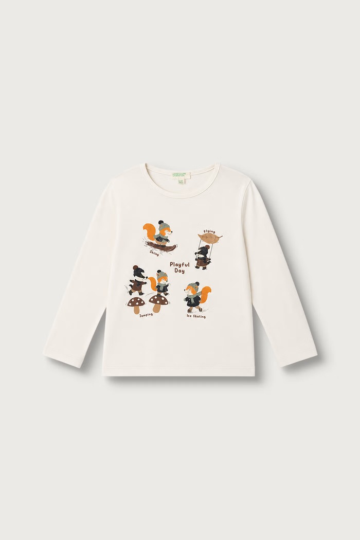 United Colors of Benetton Longsleeve pentru bebeluși din bumbac bej 3ATNA107H.W.Seasonal