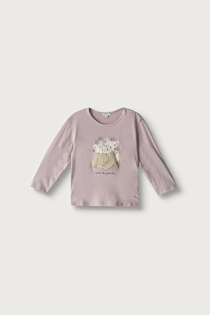United Colors of Benetton Longsleeve niemowlęcy bawełniany różowy 3ATNA107H.W.Seasonal