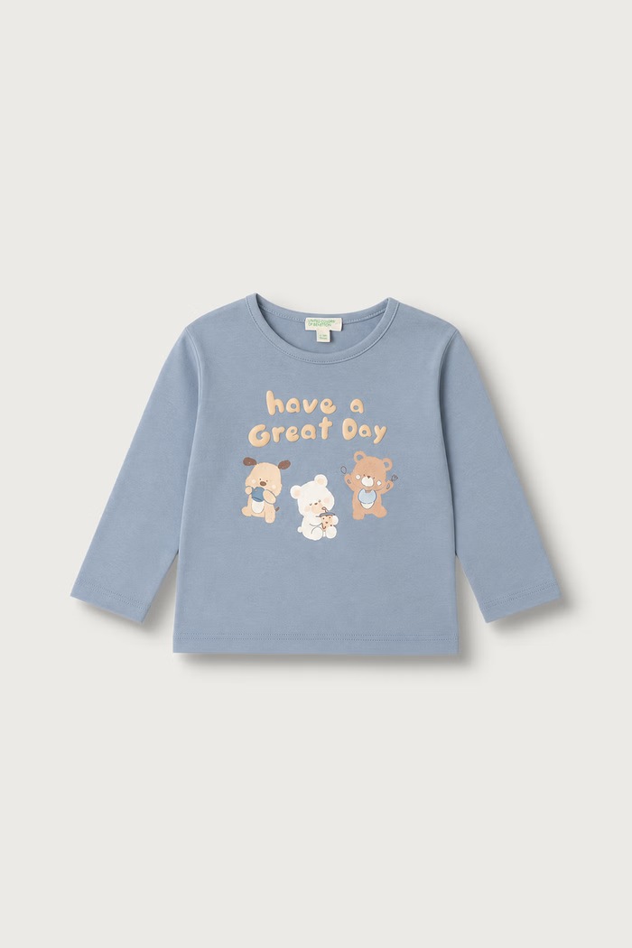 United Colors of Benetton Longsleeve pentru bebeluși din bumbac albastru 3ATNA107H.W.Seasonal